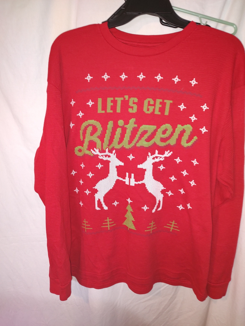 Men's Red Crewneck Holiday Sweater - "Let's Get Blitzen"